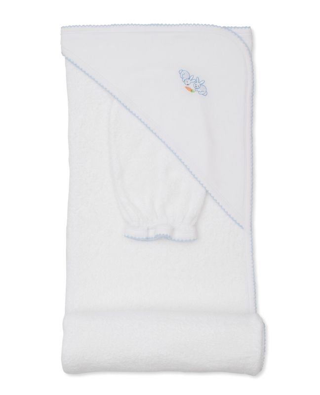 KK Baby Bunny Hooded Towel w/ Mitt Set- Light Blue