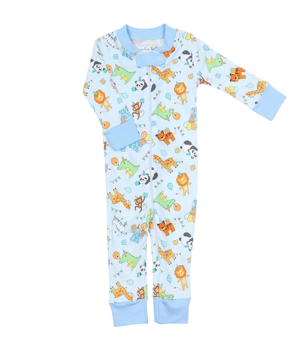 MB Cake, Presents, Party Zipper Pajamas- Light Blue