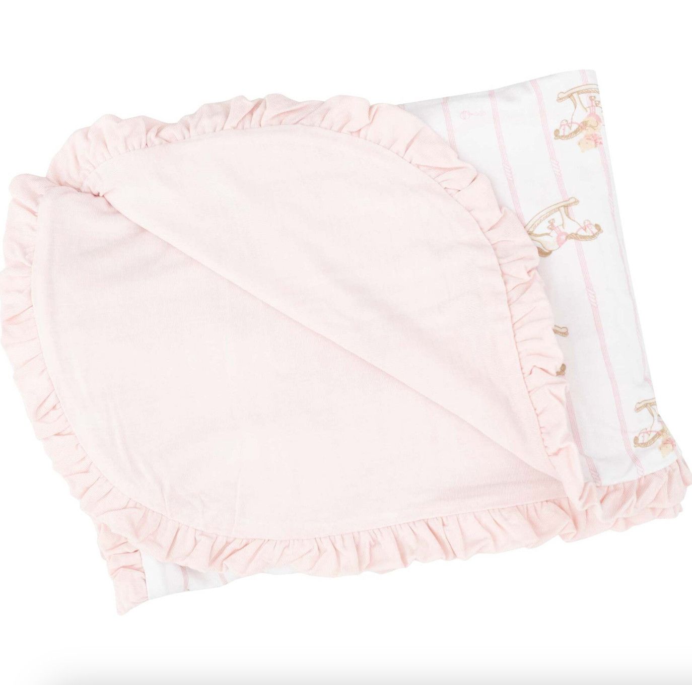 Vintage Rocking Horse Pink Ruffle Receiving Blanket