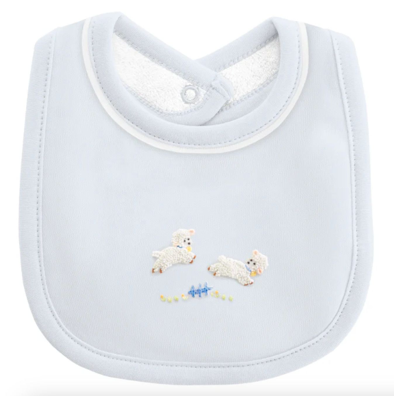 Baby Lambs Blue Bib White Trim