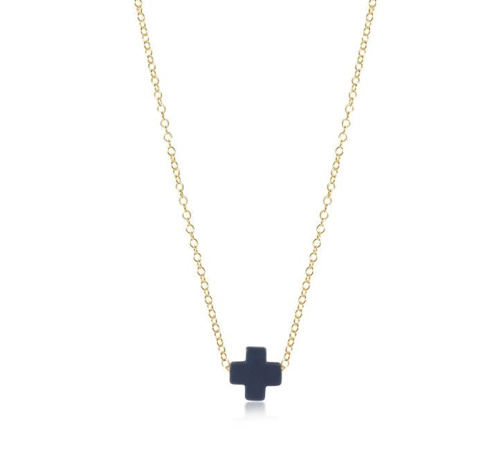 E Girl 14&quot; Necklace Gold Signature Cross- Navy