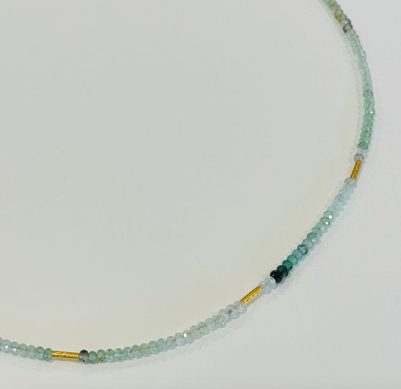 Delicate Five Gold Bar Necklace- Aqua Shaded Tourmaline