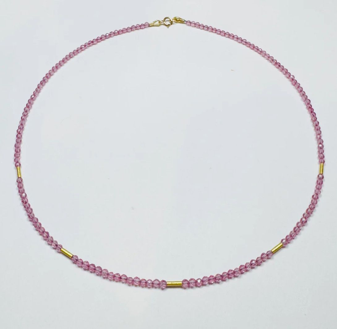 Delicate Five Bar Necklace-Pink Sapphire heishi