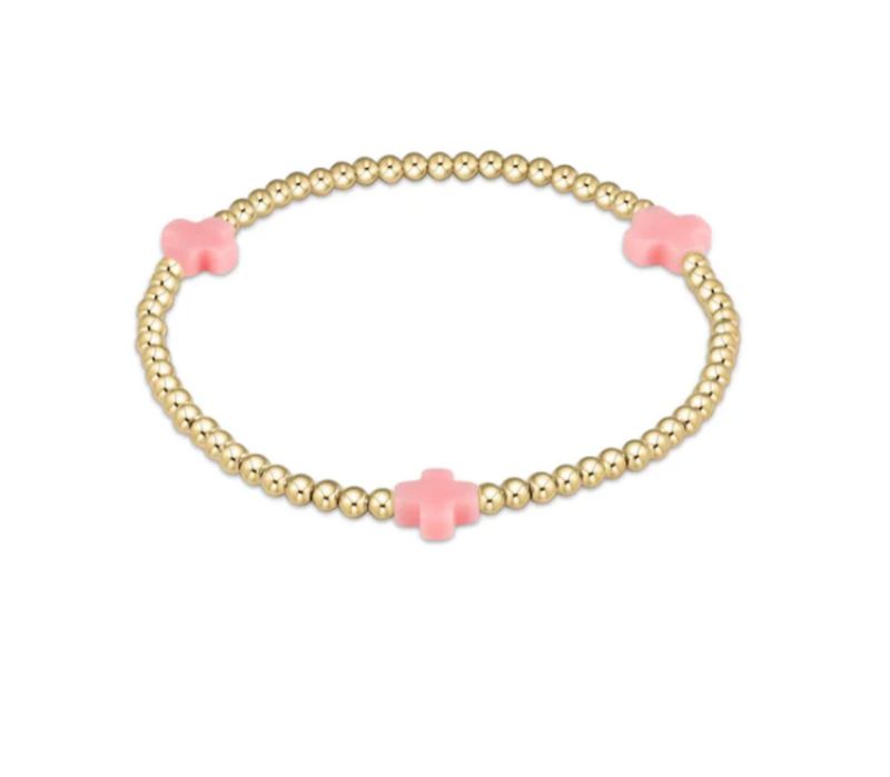 EGIRL Signature Cross Gold Pattern 3mm Bead Bracelet- Pink