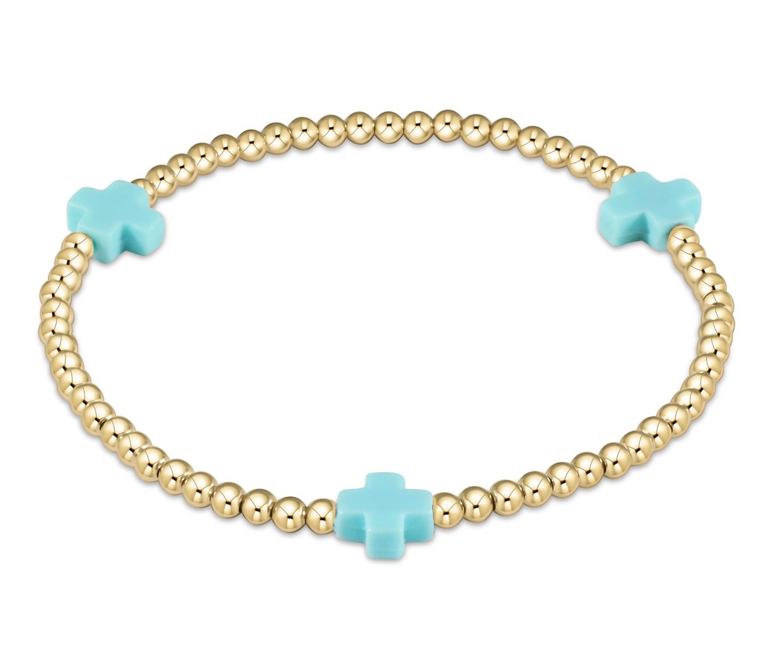EGIRL Signature Cross Gold Pattern 3mm Bead Bracelet- Turq