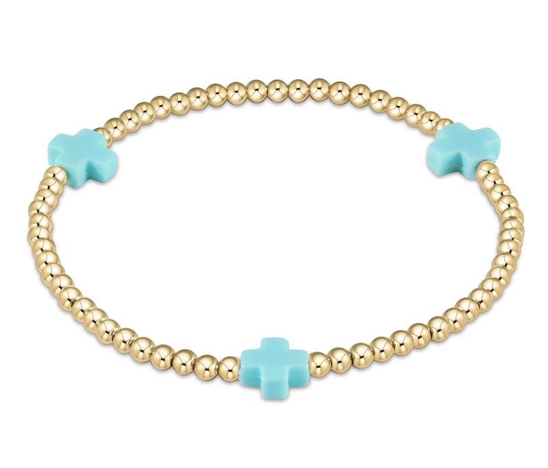 EGIRL Signature Cross Gold Pattern 3mm Bead Bracelet- Turq