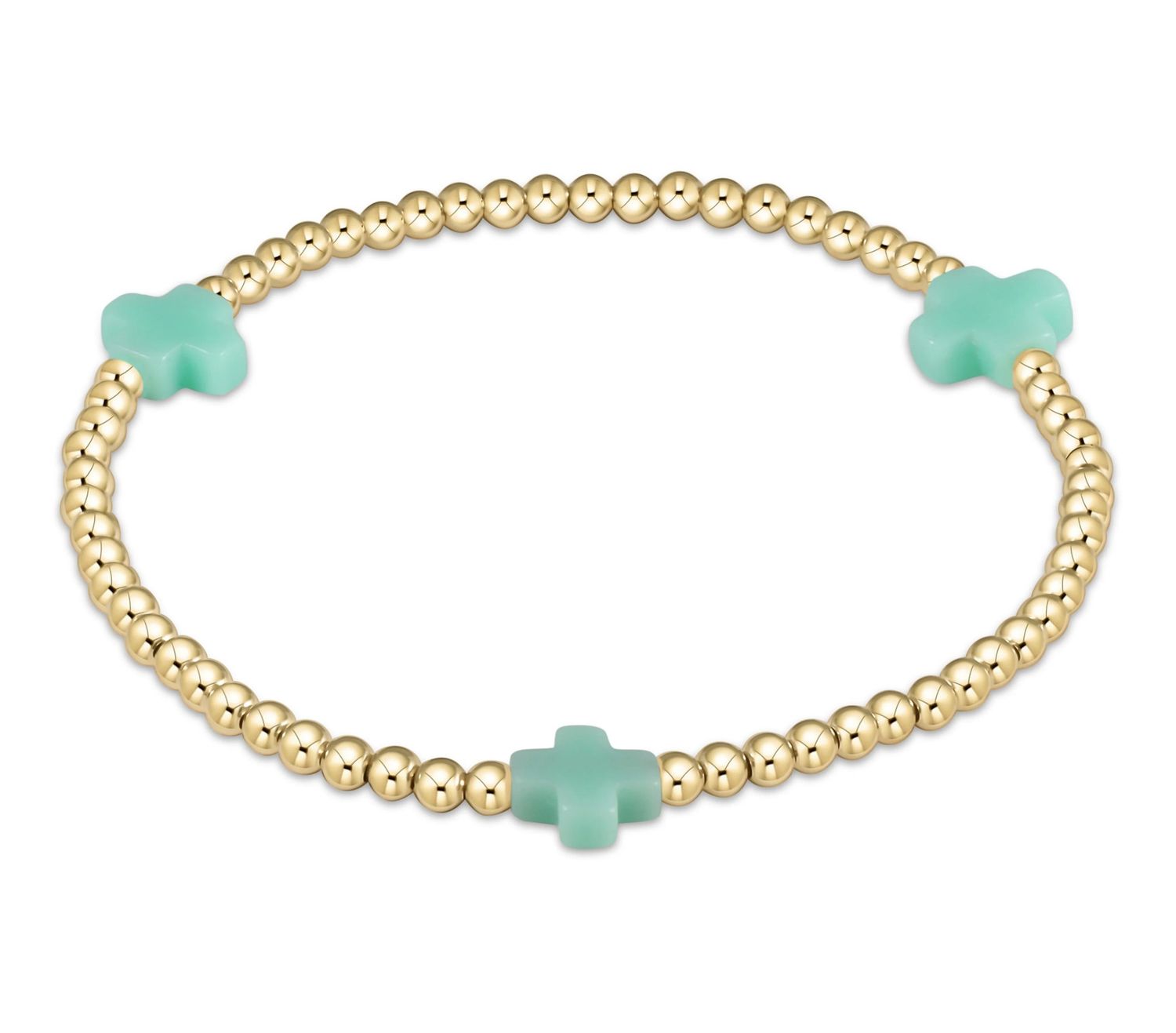 EGIRL Signature Cross Gold Pattern 3mm Bead Bracelet- Mint