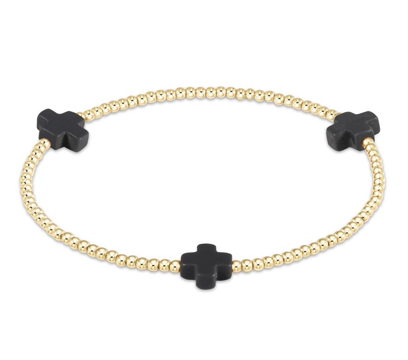 EN Signature Cross Gold Pattern 2mm Bracelet - Onyx
