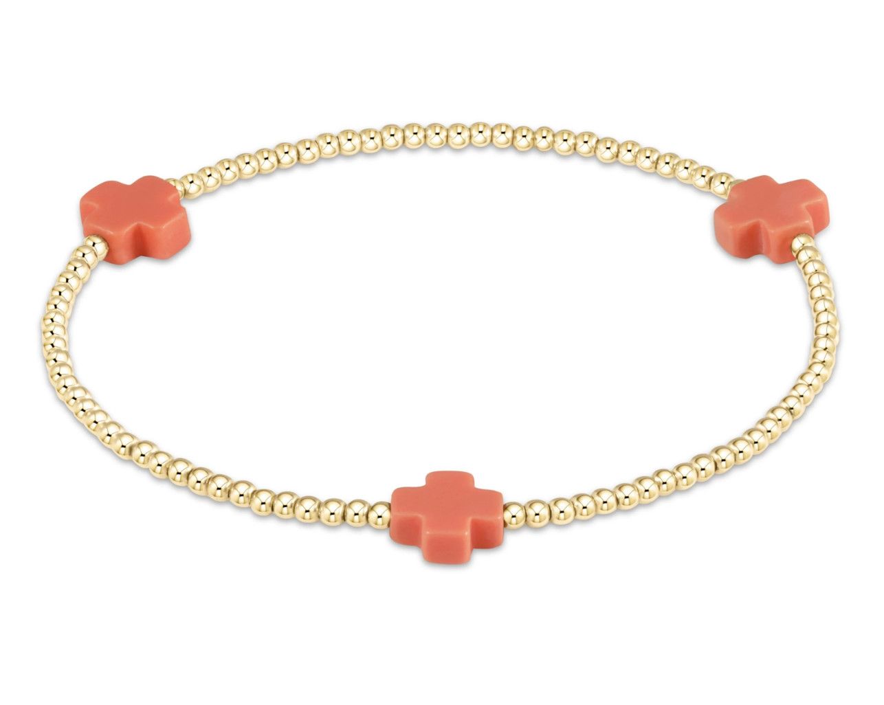 EN Signature Cross Gold Pattern 3 mm Bead Bracelet Coral