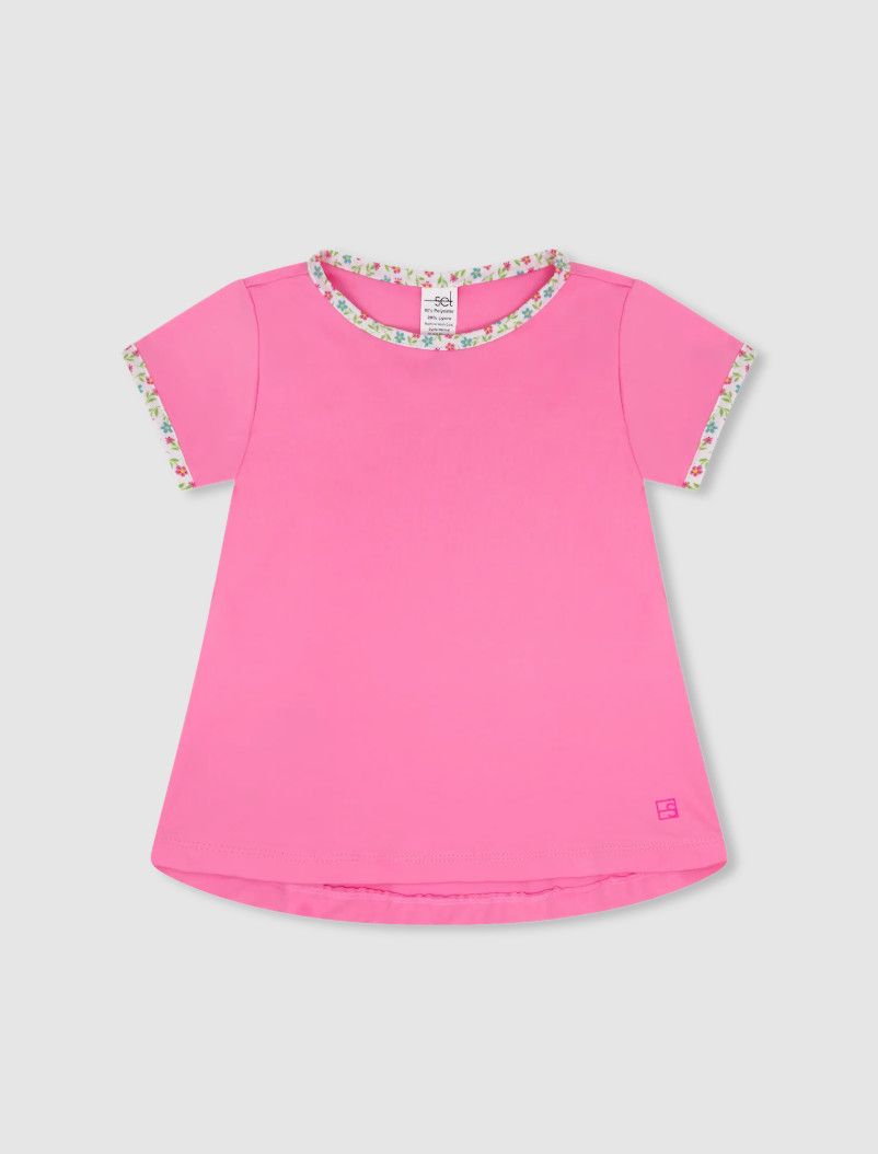 Bridget Basic Tee- Flamingo Pink w/ Petal Trim