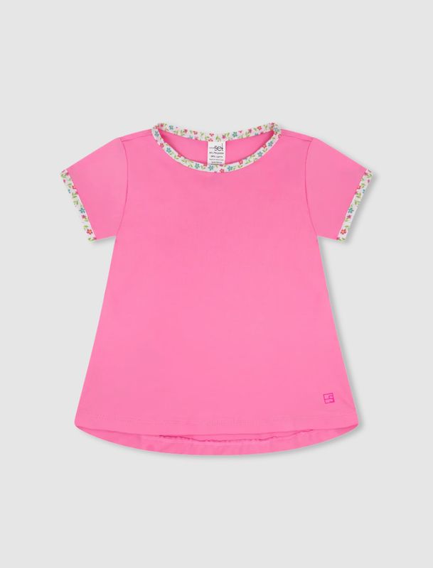 Bridget Basic Tee- Flamingo Pink w/ Petal Trim