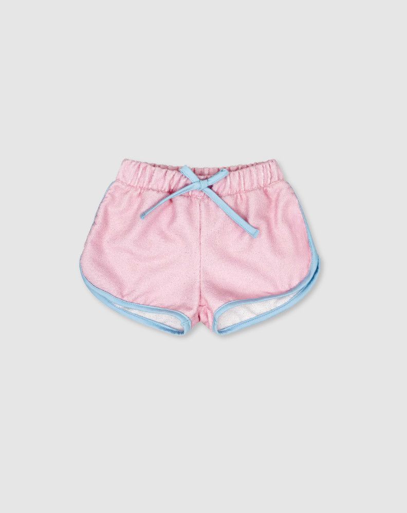 Millie Terrycloth Short- Cotton Candy Pink w/ Blue Trim