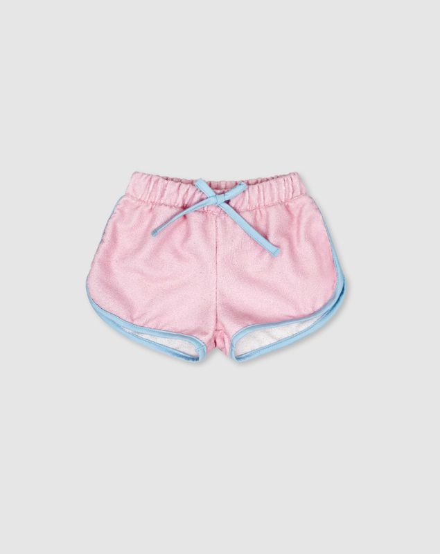 Millie Terrycloth Short- Cotton Candy Pink w/ Blue Trim