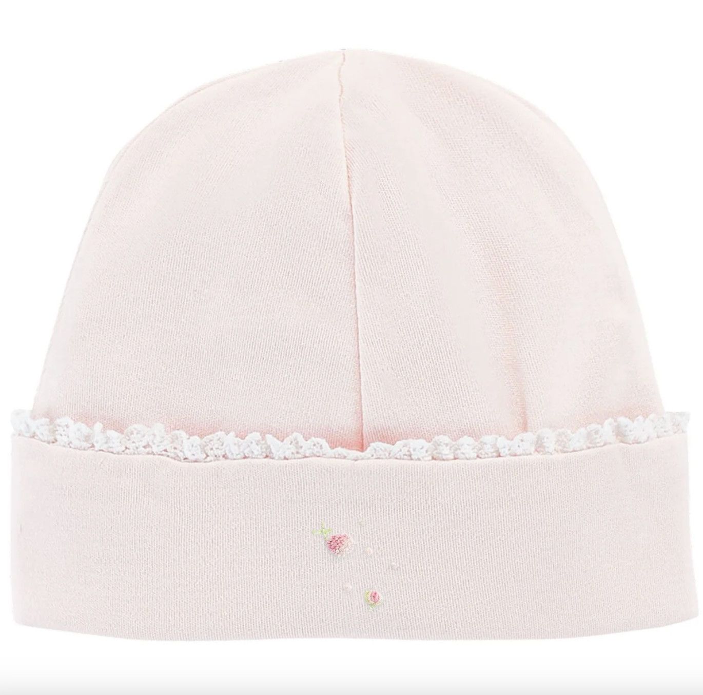 Spring Flowers Pink Emb Hat w/ Lace Trim NB