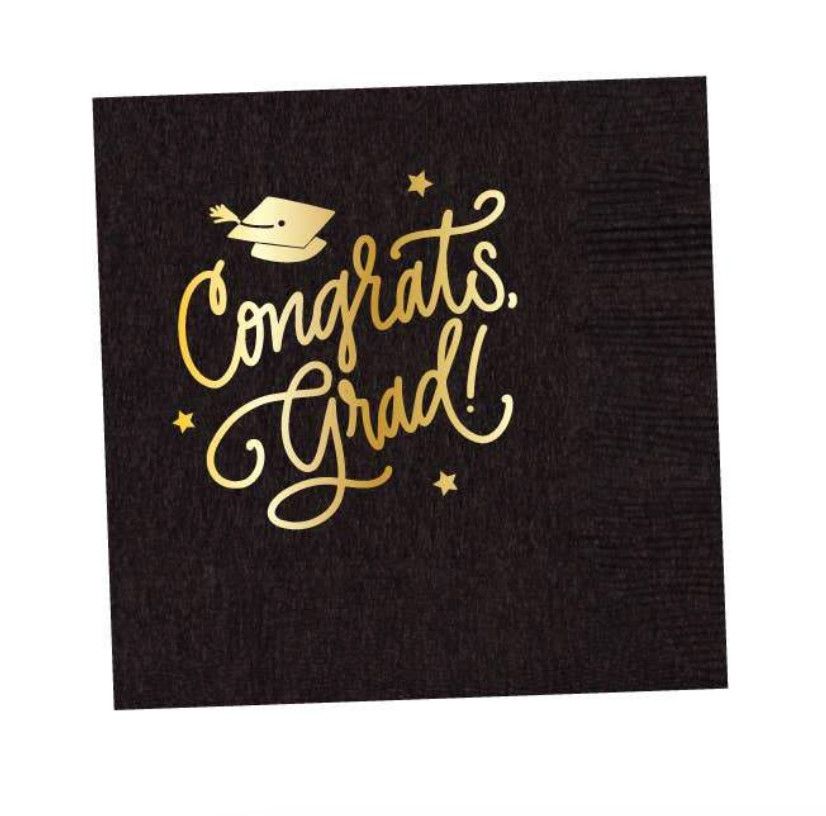 Congrats Grad Black &amp; Gold Cocktail Napkins
