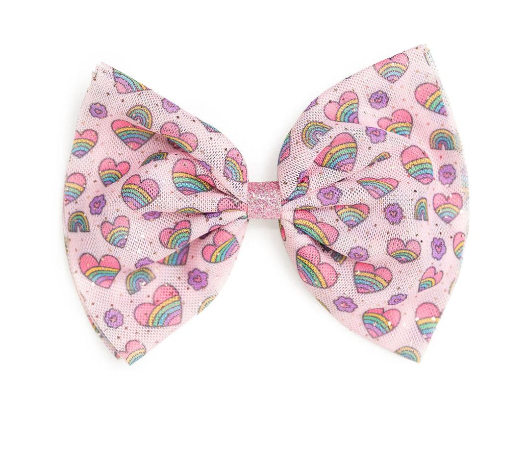 Rainbow Heart Tulle Bow Clip