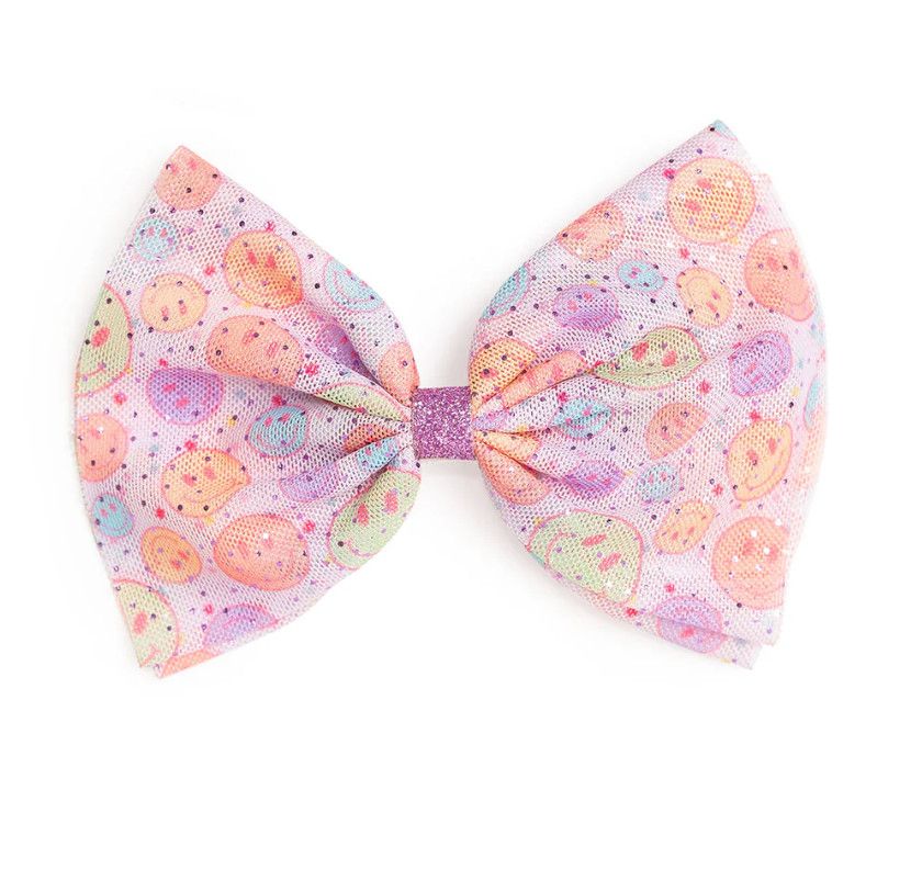 Smiley Face Tulle Bow Clip