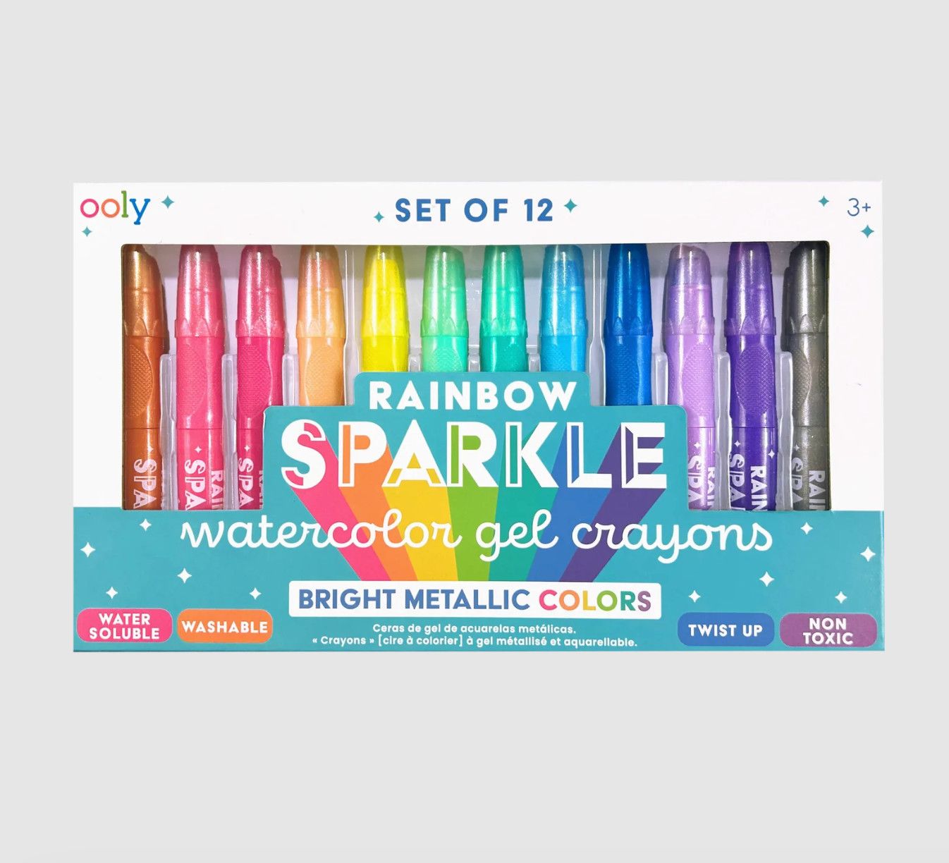 Rainbow Sparkle Metallic Watercolor Gel Crayons- Set of 12