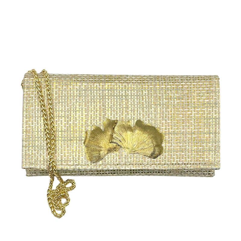 Metallic Gold Thibaut Grass Cloth Crossbody- Gingko Leaves