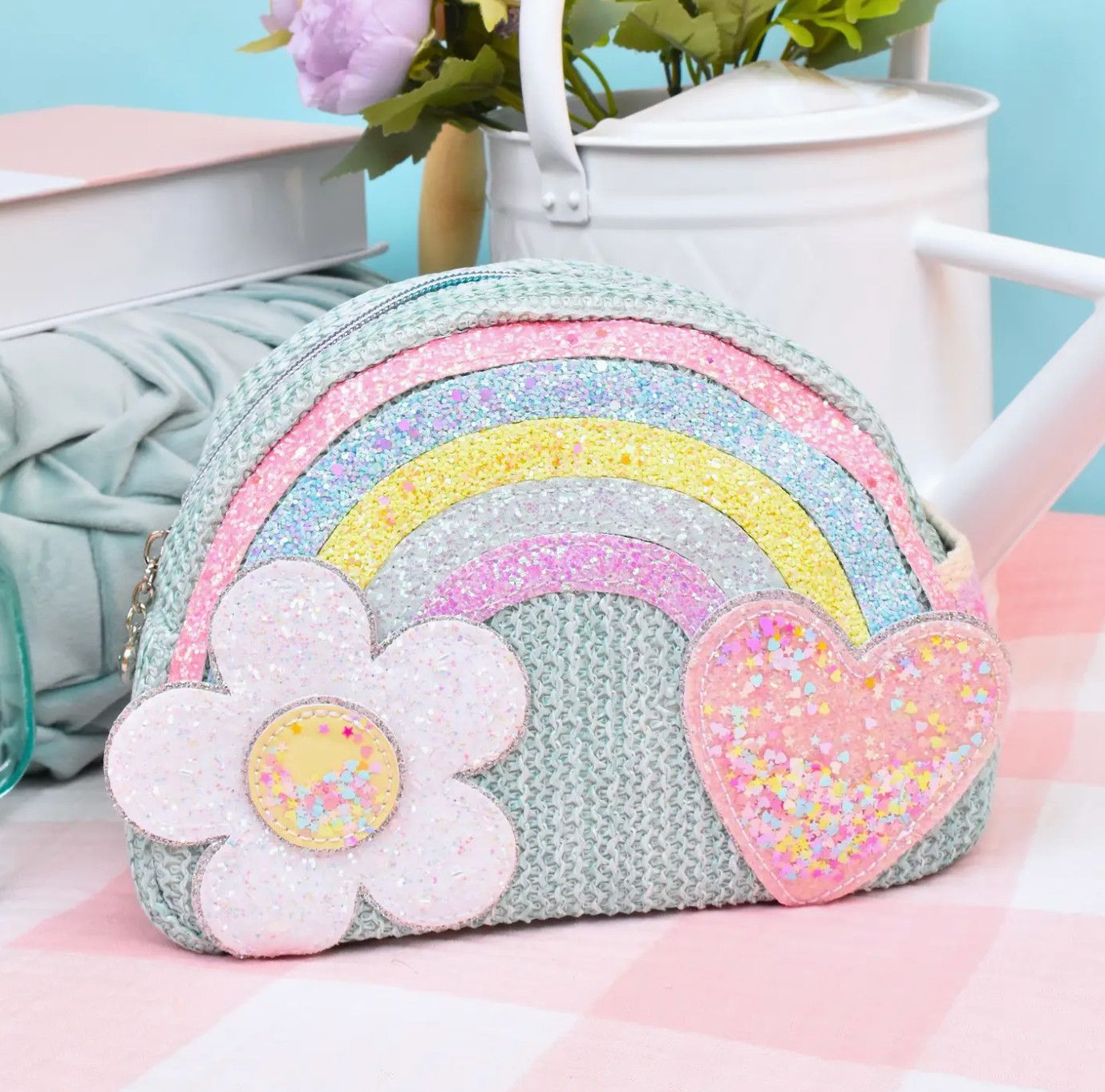Straw Aqua Rainbow Pouch