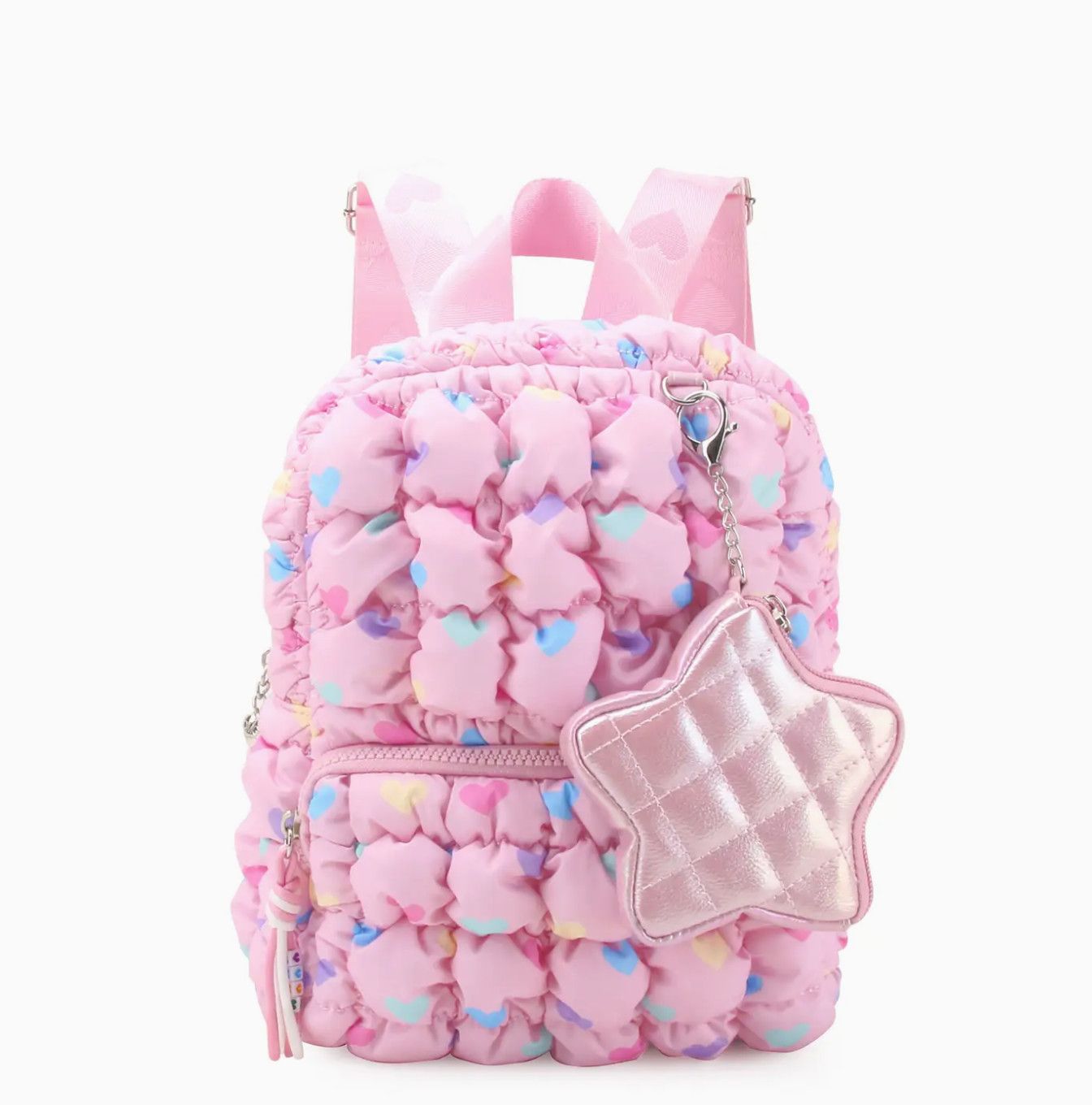 Quilted Scrunchies Heart Printed Mini Backpack with Coin Purse