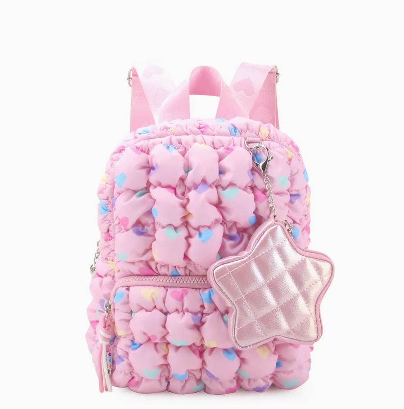 Quilted Scrunchies Heart Printed Mini Backpack with Coin Purse