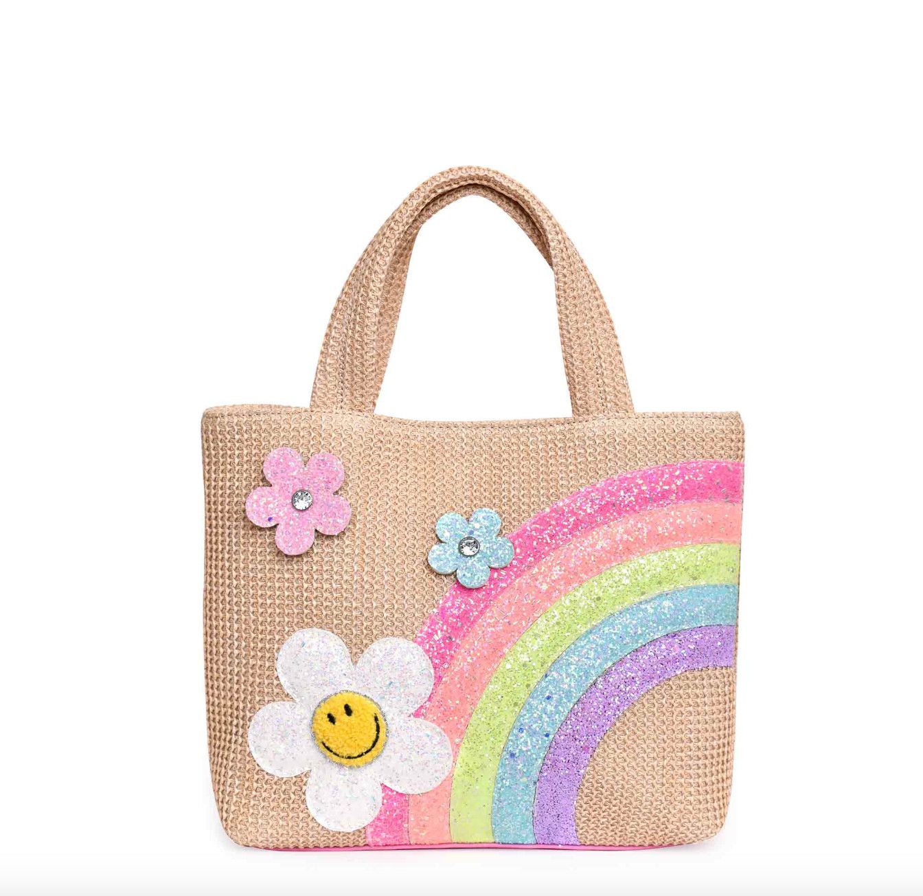 Rainbow Daisy Straw Mini Tote Bag
