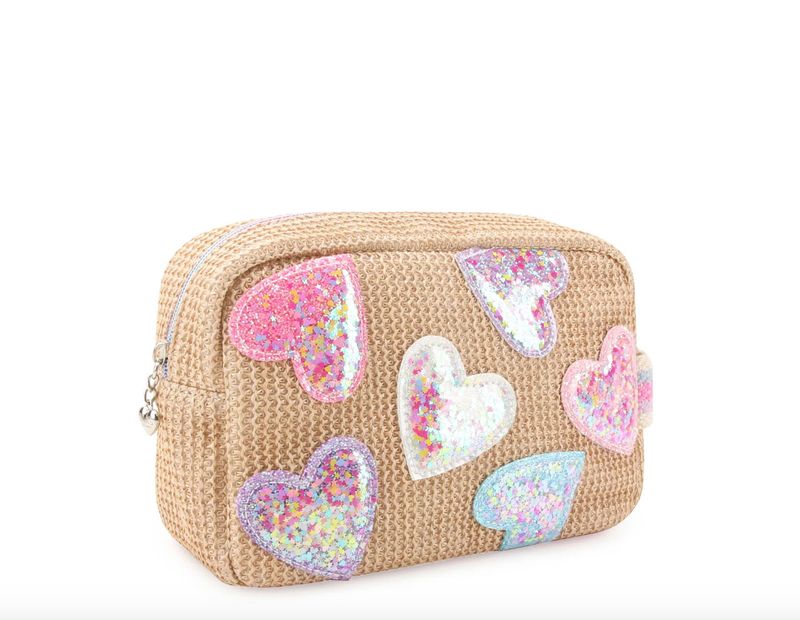 Confetti Heart Patched Straw Pouch