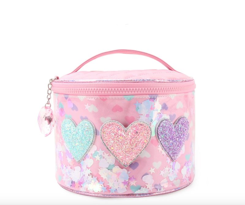 Confetti Hearts Pink Round Glam Bag