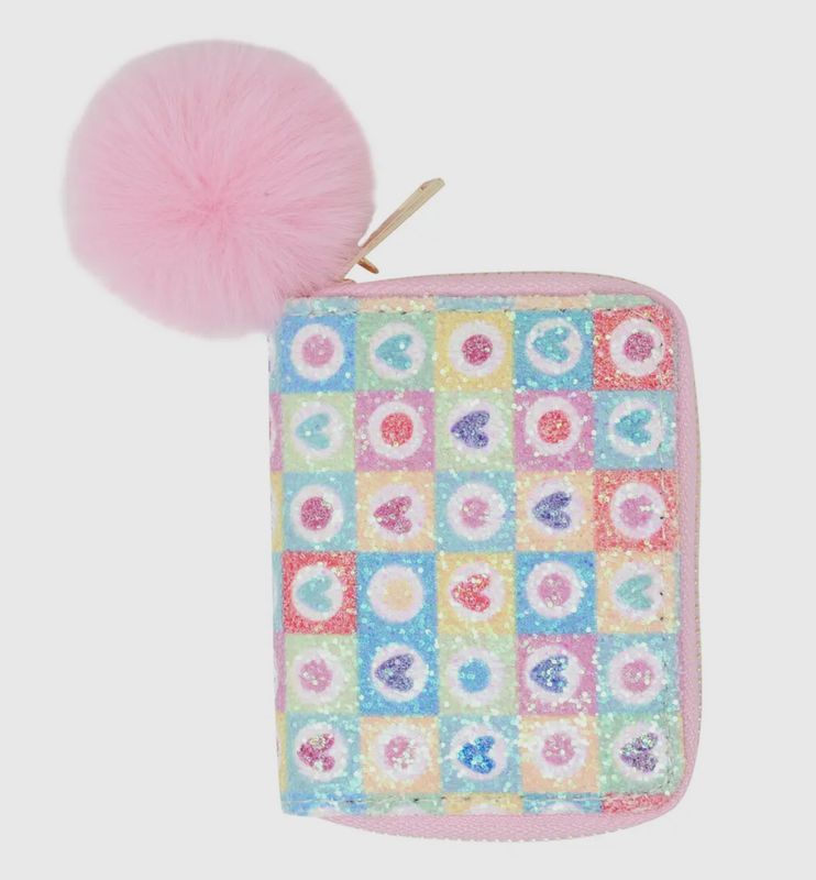 Glitter Hearts Wallet- Pink