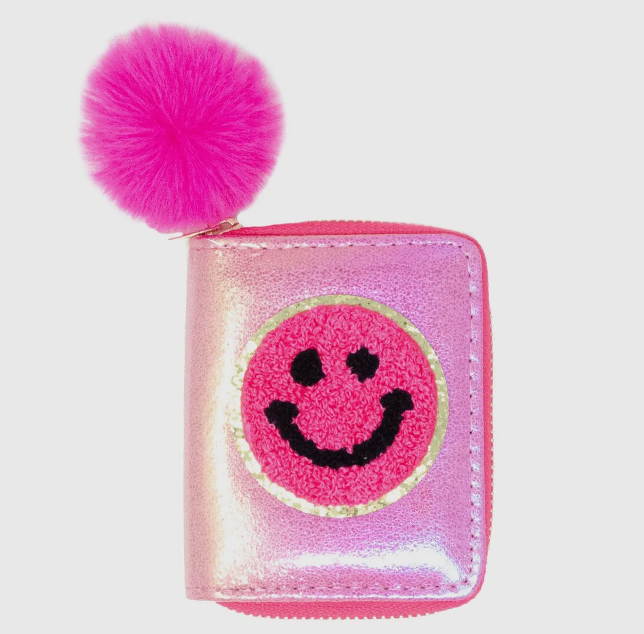 Shiny Happy Face Smile Wallet- Hot Pink
