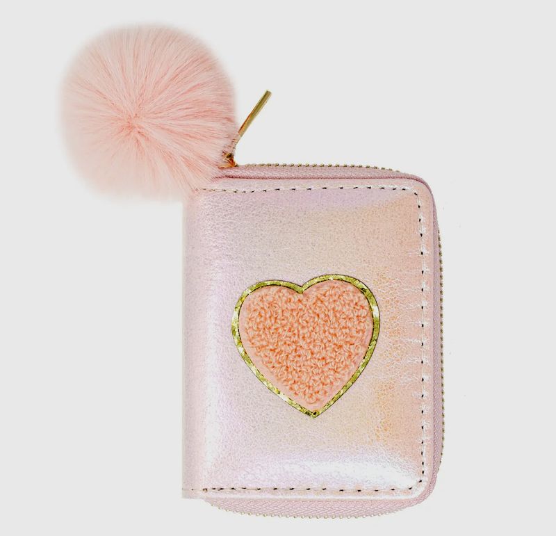 Shiny Hearts Patch Wallet- Pink