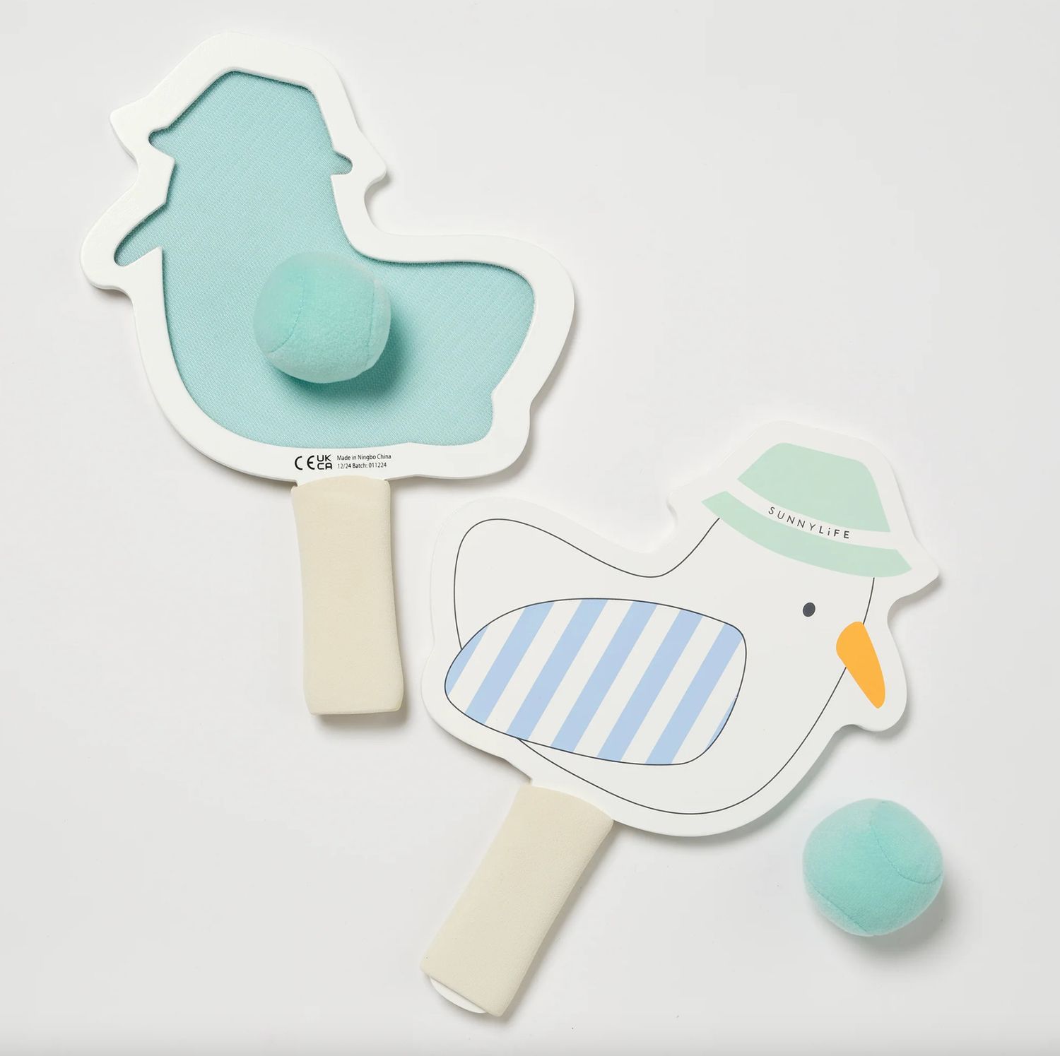 Kids Velcro Beach Bats Sid the Seagull Blue Stripe