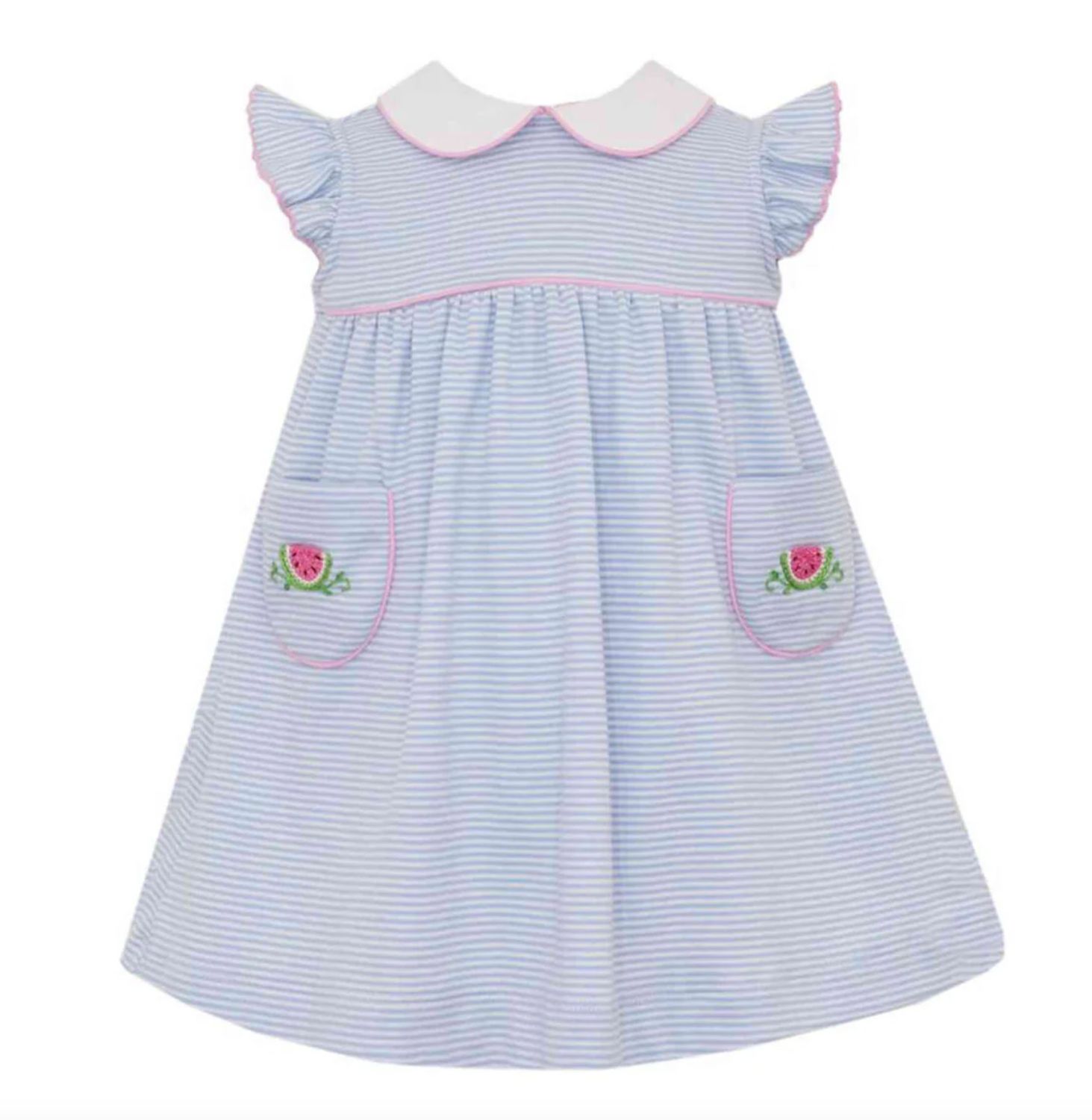 Watermelon Light Blue Knit Stripe Dress w/ Pockets