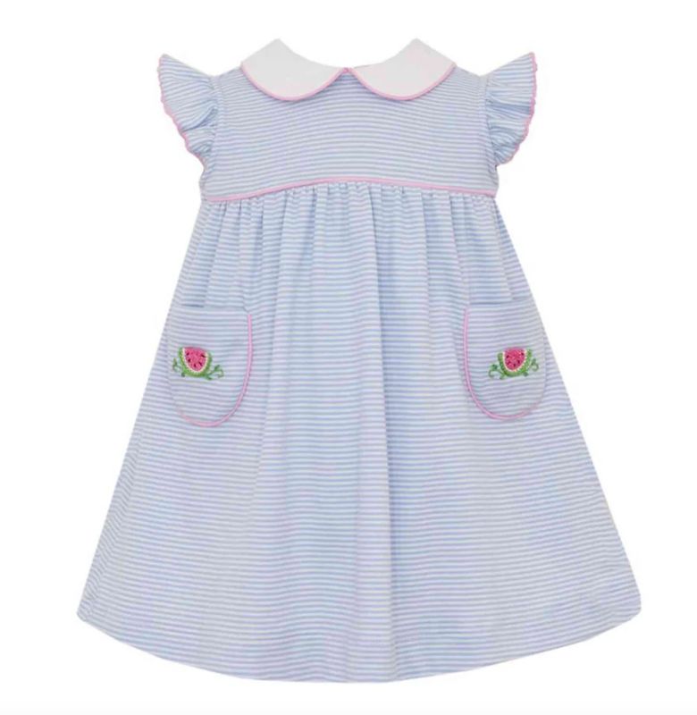 Watermelon Light Blue Knit Stripe Dress w/ Pockets