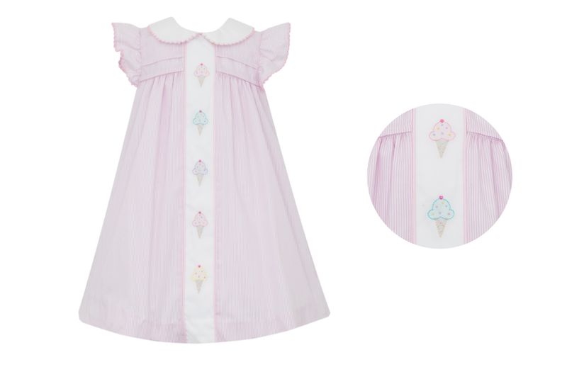 Ice Cream Pink Stripe Float Dress w/ Ruffle Sleeve 