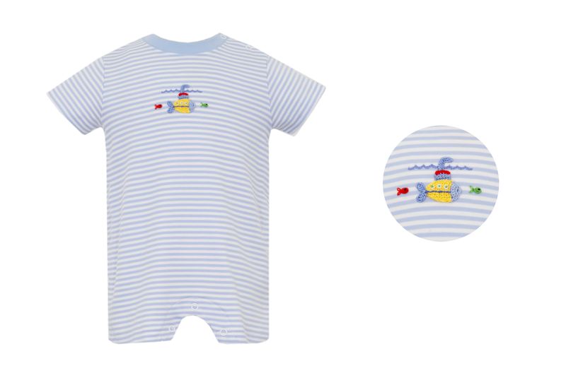Submarine Light Blue Stripe Short Romper