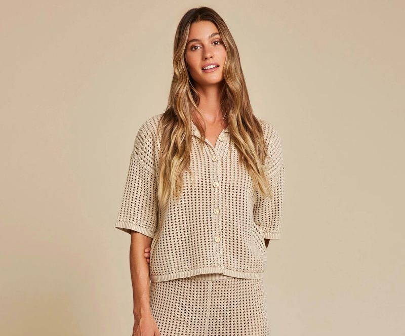 Sunbleached Buttoned Short Sleeve - Stone