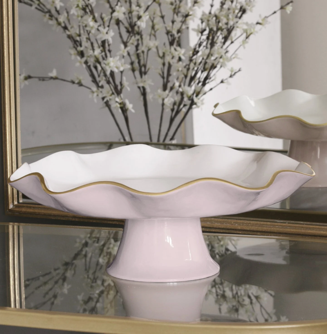 Encanto Carola Pedestal Cake Plate- Camellia &amp; White