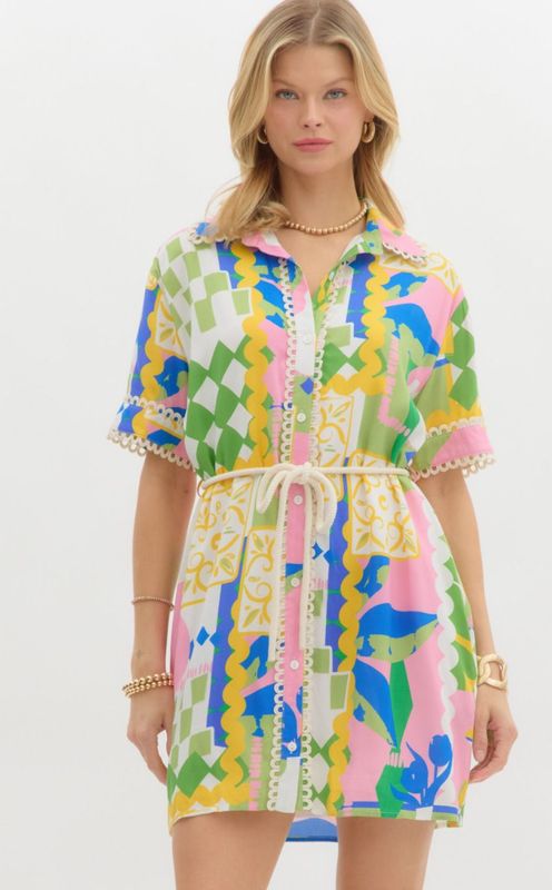 Pink Combo Belted Dress