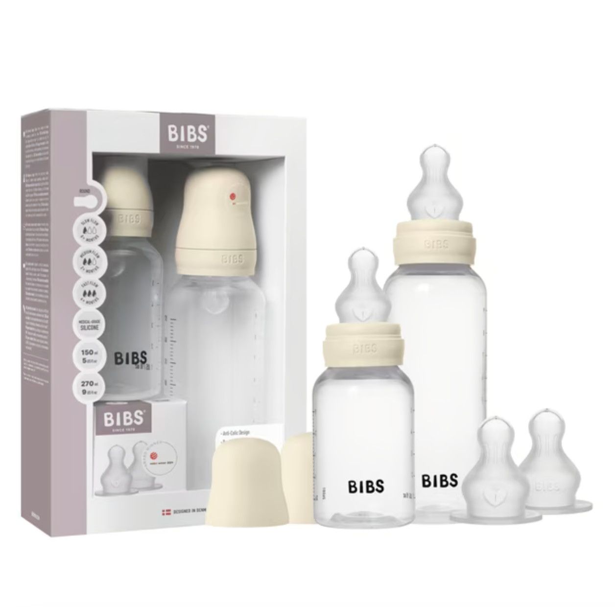 BIBS Grow &amp; Flow Baby Bottle Silicone Set - Ivory