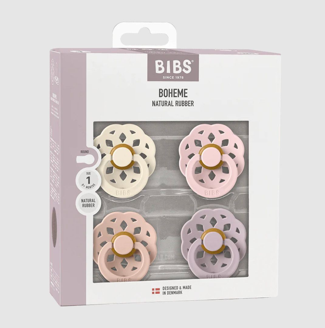 BIBS Pacifier Boheme 4pk Ivory/Blush/Blossom/Dusky Lilac - Size 1