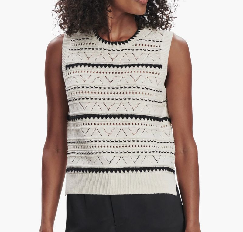 Athena Pointelle Knit Vest - Egret