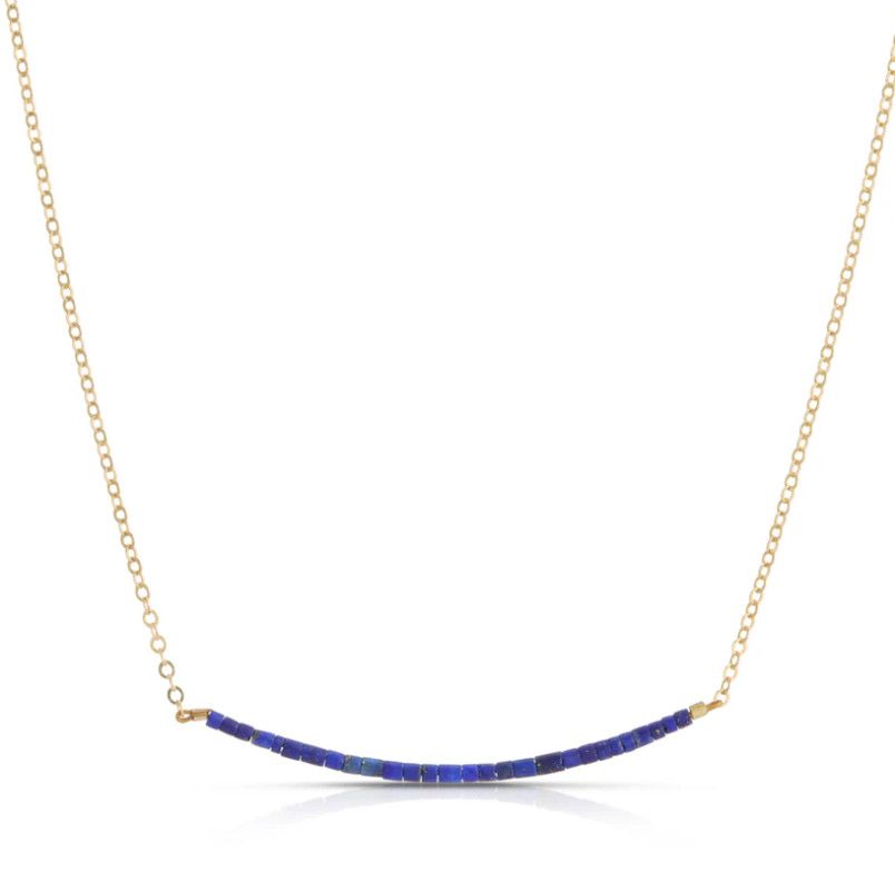 Tuesday - 16&quot; Necklace Lapis Lazul Bead Bar 14k gold fil