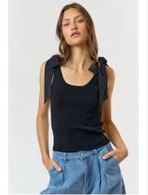 Sweater Top with Woven Tie- Black