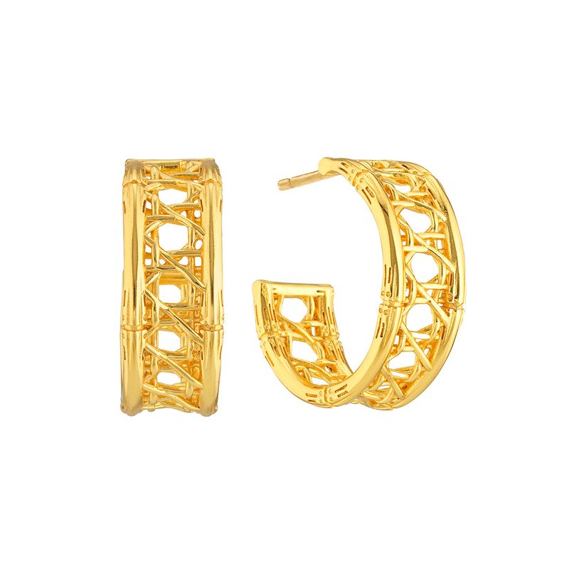 Veranda Caning Medium Hoop Earrings- Gold