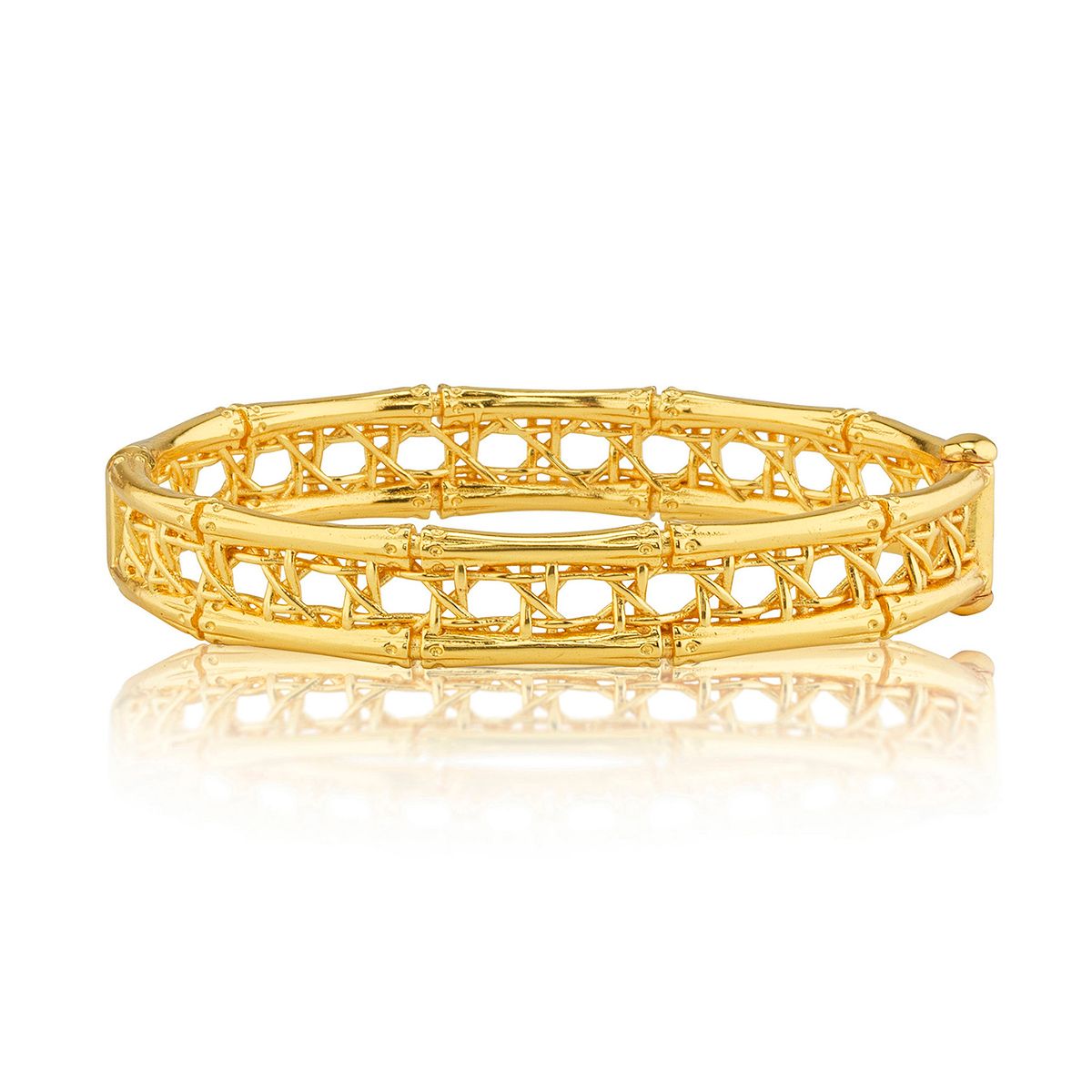 Veranda Caning Hinged Bangle- S/M Gold
