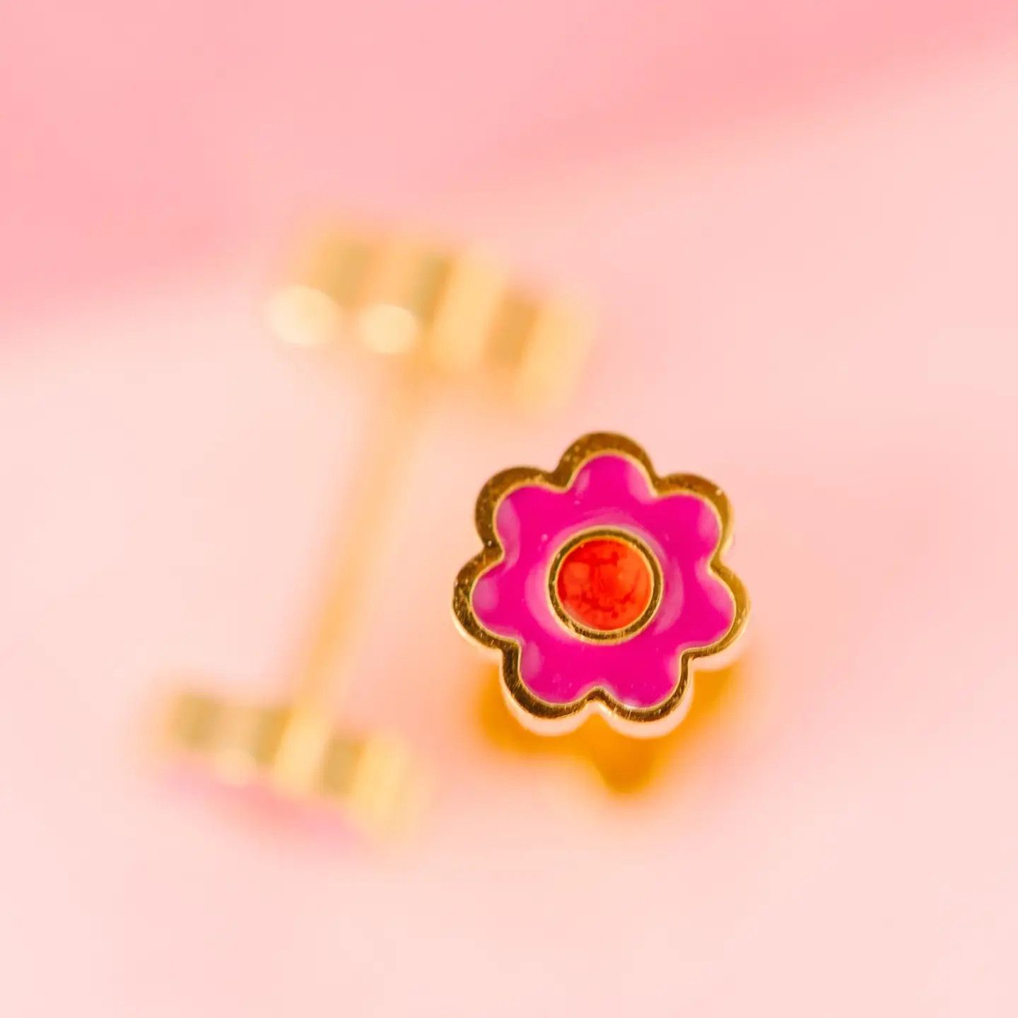 Tiny Pink Flower Stud Earrings