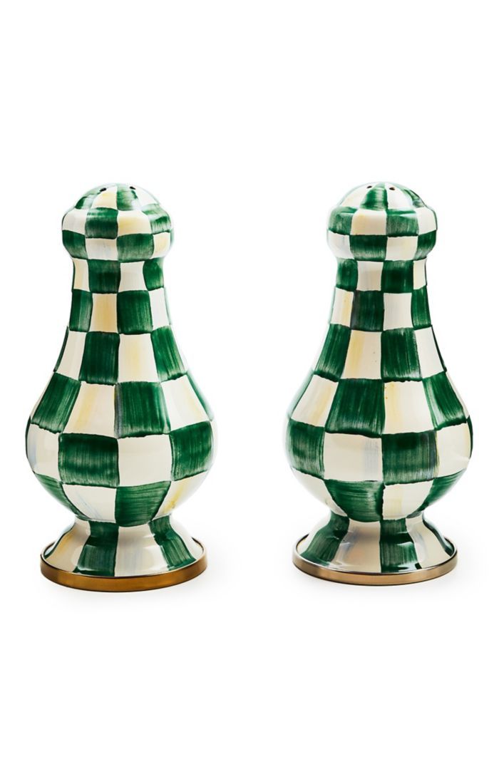 Emerald Check Large Salt &amp; Pepper Shakers