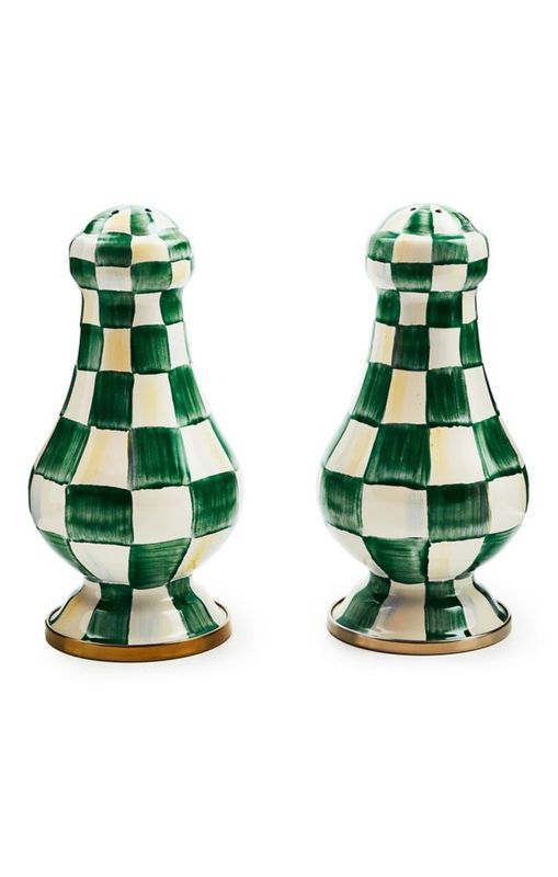 Emerald Check Large Salt &amp; Pepper Shakers